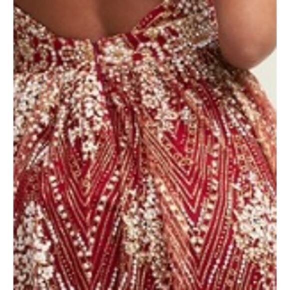 LUXXEL S red gold glitter backless strappy formal party maxi dress gown NWT B162 - Picture 3 of 5